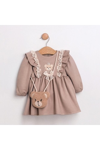 Sweet Bear Oyuncak Aksesuarlı Kız Bebek Elbisesi Bej