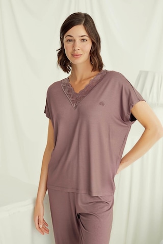 Monamise 18512 Kadın V Yaka Kısa Kollu Pijama Takımı-kahve Kahve