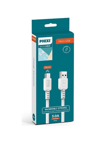 Phixi CB415M Basic 1 M Micro USB Şarj ve Data Kablosu Beyaz
