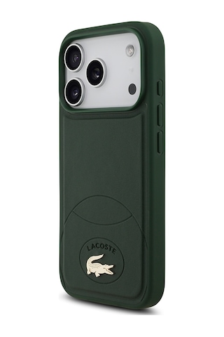Apple Uyumlu iPhone 17 Pro Kılıf Lacoste Lisanslı M-safe Şarj Özellikli Pu Deri Metal Logolu Kapak Yeşil Yeşil