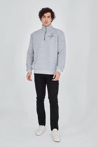 Veraura Lifestyle Erkek Yarım Fermuarlı Baskılı Sweat - Gri