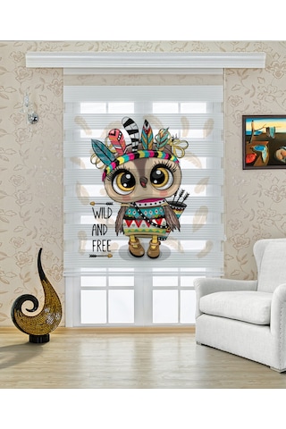 Perdeoutlet38 Enxboy Kzıldereli Baykuş Dijital Baskılı Zebra Perde-cocuk Odası-stor Perde Renkli