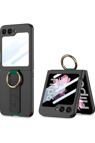 Galaxy Uyumlu Z Flip 6 Kılıf Kamera Korumalı Yüzüklü Zore Flip Ring Kıpta Kapak-siyah
