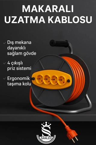 Makaralı 3x2,5 Mm 4 Prizli Seyyar Kablo 50 Metre 50 M