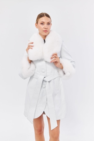 Derinss Dka1551 Hakiki Deri Kadın Beyaz Kaban 001