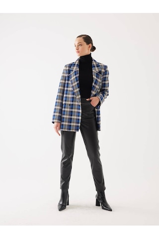 Ekose Desen Saks Kruvaze Oversize Blazer Ceket 001