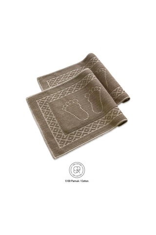 Soffy Kahve & Kahve 2 Adet 50x70 Cm Banyo Paspası %100 Doğal Pamuk Ayak Paspası Ayak Havlusu Kahve