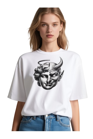 Ogc Melek & Şeytan Oversize Unisex T-shirt Beyaz