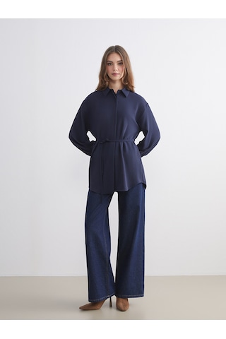 Lcw Modest Lacivert Oversize Kadın Gömlek Tunik