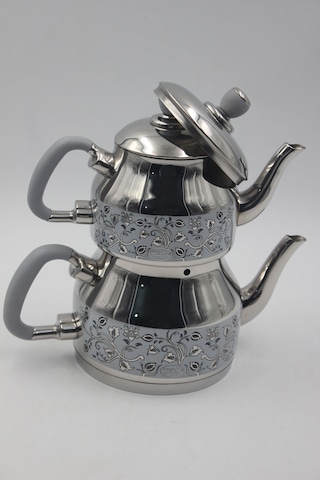 Özkent K-331 Sembol Mini Çaydanlık Çiçek Desenli - Füme