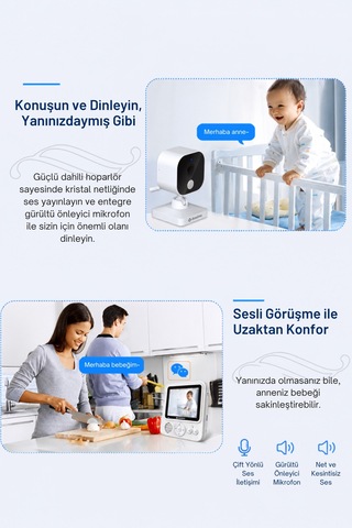 Dossimo Akıllı Bebek Kamerası Hd 360 Dönebilen Ninni, Hareket Algılama, Gece Görüş, Telsiz Modu Ds-01 Beyaz