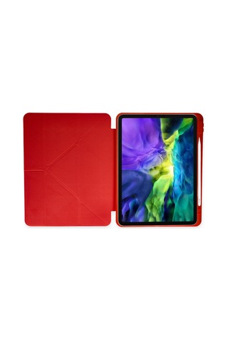 Apple Uyumlu iPad Pro 12.9 2021 Kılıf Kalemlikli Mars Tablet Kılıfı - Kırmızı Diğer