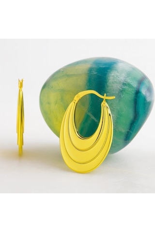 14k Altın Sallantı Oval Küpe, Halka Küpe Altın