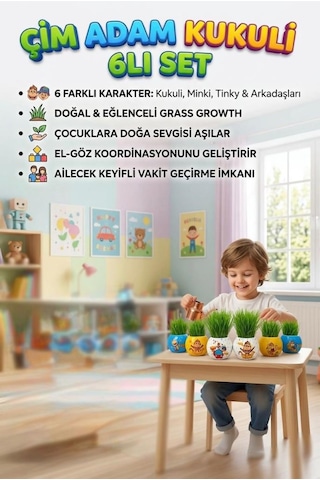 Kukuli Ve Arkadaşları Karakterli 6'lı Çim Adam Sula Uzat Kes Eğitici Oyuncak Seti