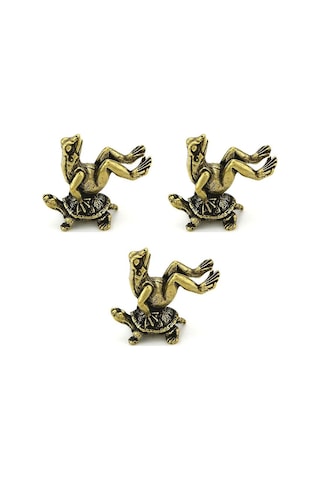 Sevimli Mini Pirinç Kurbağa Kaplumbağa Üzerinde Oturuyor Vintage Hayvan Heykeli Metal Figür Ofis Masası Dekoru Süs Oyuncak Hediye 3.5x4cm 3 Adet