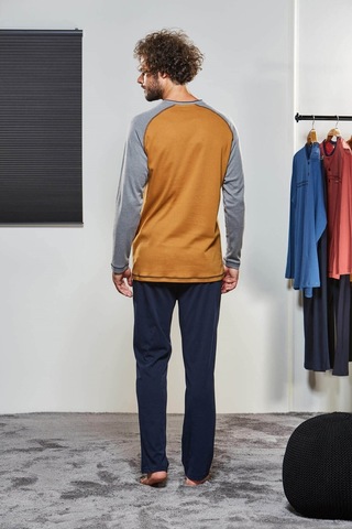 Pjs Erkek Kışlık Uzun Kol Hardal Pijama Takımı - Hardal