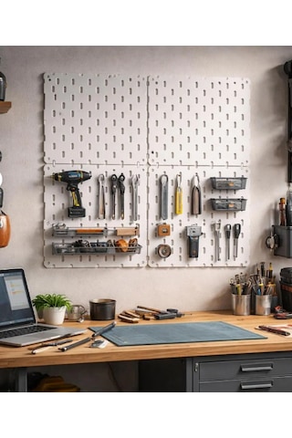 Modüler Pegboard Duvar Düzenleme Paneli Seti 20x20 Cm Çok Amaçlı Alet Ve Aksesuar Organizeri, Genişletilebilir Duvar Panosu Beyaz