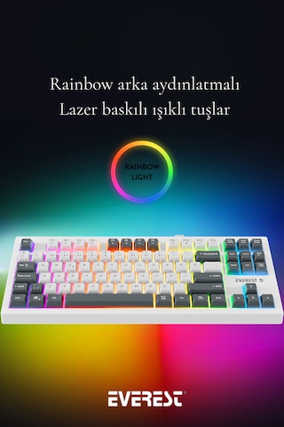 Everest Kb-98 Sılent Tkl Beyaz/gri Mavi Rainbow Q Membrane Klavye