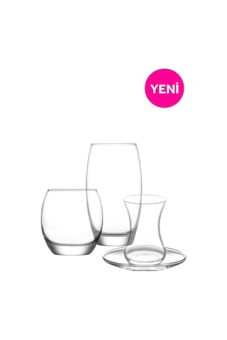 Lav Bade Cam Çeyiz Seti 24'lü (6 Çay Bardağı, 6 Çay Tabağı, 6 Meşrubat Bardağı, 6 Su Bardağı)