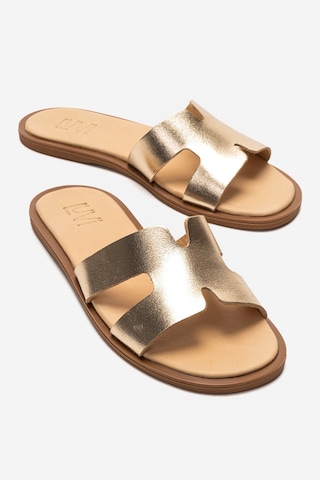 Luvishoes Bıora Altın Hakiki Deri Kadın Terlik