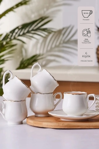 Emsan Beykoz 6 Kişilik Kahve Fincanı Takımı 90 ML Beyaz