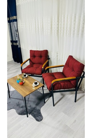 Madame Home Lale Balkon, Bahçe, Cafe Metal Kanepe Koltuk Takımı 2 Tekli + Sehpa Bordo