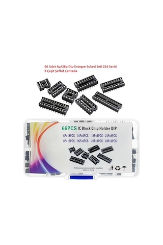 66 Adet 6p/28p Dip Entegre Soketi Seti 216 Serisi 8 Çeşit Şeffaf Çantada