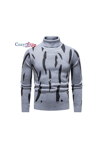 Cozy Up Erkek Kalınlaştırılmış Ve Kabarık Yüksek Yaka Kazak Açık Gri