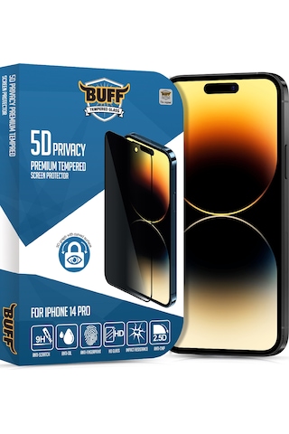 Buff Apple iPhone Uyumlu 14 Pro - 2x5d Ekran Koruyucu + Magsafe Kılıf + Lens Koruyucu Privacy Hayalet