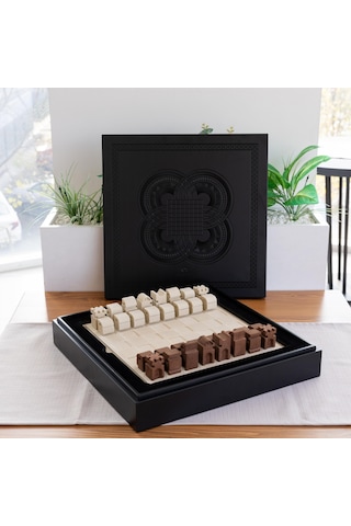 Çaturanga Satranç Takımı Kahverengi-krem Taşlı