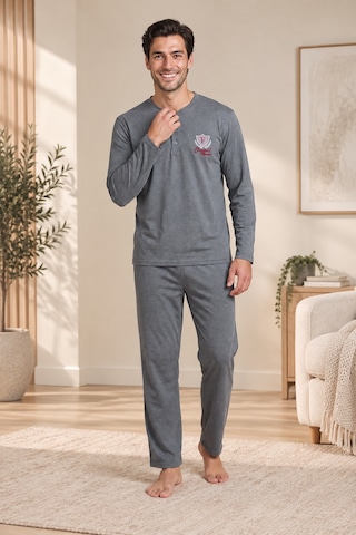 Wordex Falkom 5805 İnterlok Kışlık Kalın Kumaşlı Erkek Ev Pijama Takımı Füme