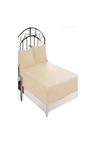 Altın Karma Çift Kişilik İnce Penye Lastikli Çarşaf 150x200 Cm 2 Adet Yastık Kılıflı Krem