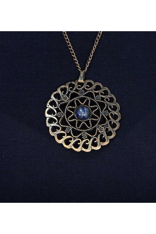 Doğal Taş Labradorit Doğal Taşlı Yuvarlak Model Antik Kadın Kolye Euk47lps Mavi