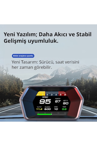 OBD + OBD 2 + GPS Çift Modlu Araç HUD LCD Ekranlı Akıllı Gösterge ve Arıza Tespit Cihazı + Koku