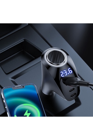 90w Turbo Hızlı Şarj Destekli Akıllı Araç Çakmak Şarjı + Ekstra Dc Çıkışlı