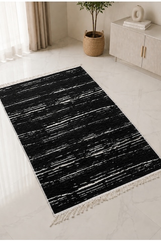 Kilim Paspas Çok Amaçlı Halı Makinede Yıkanabilir Toz Yapmaz Siyah 4