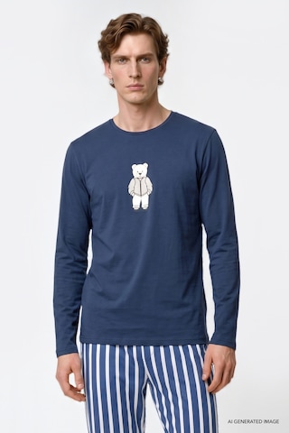 Ac&Co / Altınyıldız Classics Erkek Indıgo 2'li %100 Pamuk Yumuşak Dokulu Yan Cepli Çizgili Pijama Takımı İndigo