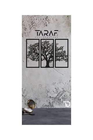 3 Parça Ağaç Tablo Lazer Kesim Dekoratif Tablo 42x62 Siyah Beyaz