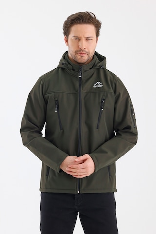 Çıkartılabilen Fermuarlı Kapüşon Cepli İçi Polarlı Su Geçirmez Softshell Erkek Mont Haki Haki