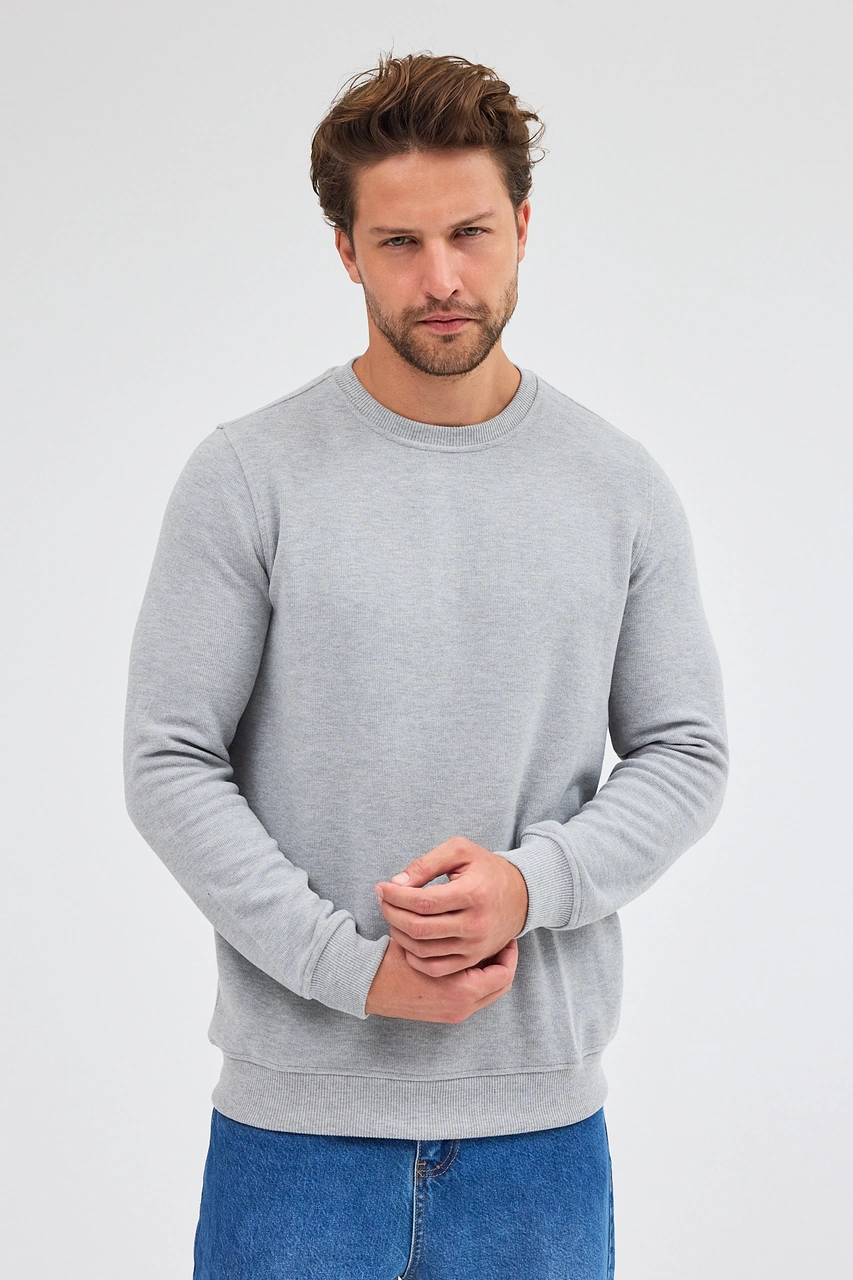 İmza Gri Uzun Kol Bisiklet Yaka Düz Pamuklu Comfort Fit Sweatshirt 1013255150 Gri