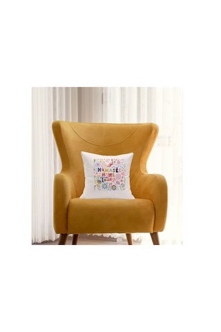 Namaste Home Today Yazılı Bohem Çiçek Desenli Dekoratif Yastık Kılıfı Beyaz