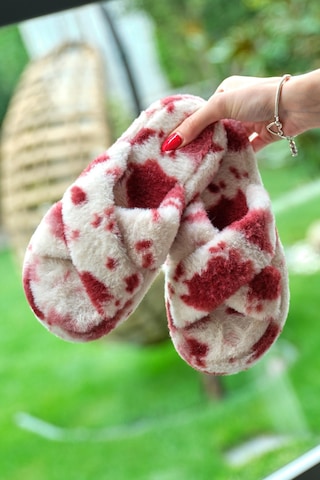 Tonny Black Desenli Peluş Çapraz Kadın Bordo Ev Terliği Tbtbr015 Bordo