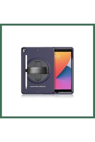 En-cag Apple iPad Uyumlu 10.2 7.nesil Kılıf Hand Strap Tablet Kılıfı - Lacivert Bss
