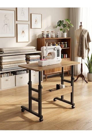 Tekerlekli Dikiş Makinesi Sehpası Ayarlanabilir Çok Amaçlı Çalışma Masası 80x40 Cm Atlantik Çam