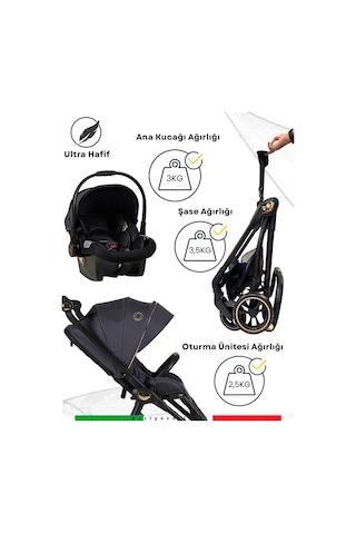 Prego Unisex Toronto Plus Çift Yönlü Katlanabilen Travel Bebek Arabası Gri 2232