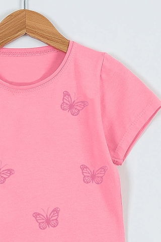 Hçm Kız Çocuk Tshirt Kelebek Baskılı Bisiklet Yaka D31 Pembe