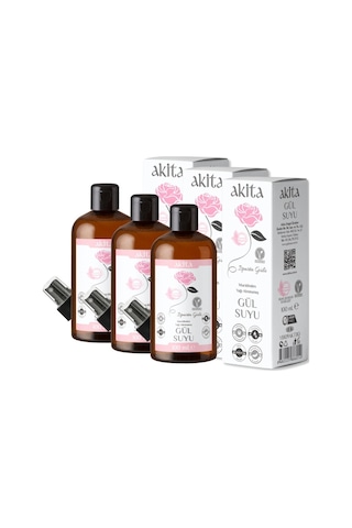 Akita Doğal Yağı Alınmamış Gül Suyu Cam Şişe 3 x 100 ML