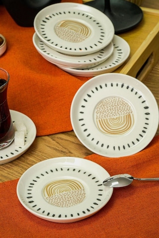 Heda Porselen Yakamoz Porselen Çay Tabağı Kırık Beyaz 12 CM 6'lı Beyaz