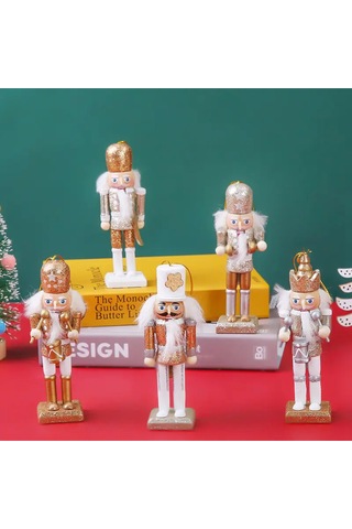 Vintage Ahşap Fındıkçı Figürü 5 Adet Yeni Yıl Ağaç Süsü