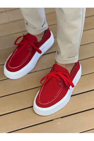 Roof Atelier Erkek Kırmızı Triko Kalın Taban Loafer Ayakkabı - 2602 - Triko Kırmızı
